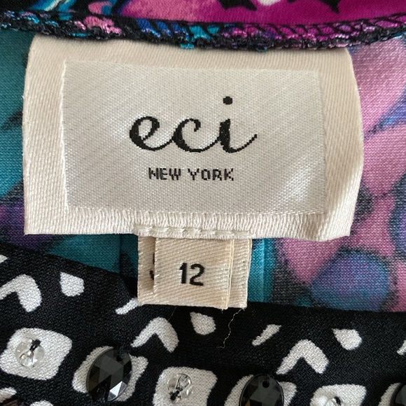 ECI New York Beaded detailed Dress. Purple/Blue/Black Print. Size 12 - Picture 8 of 11